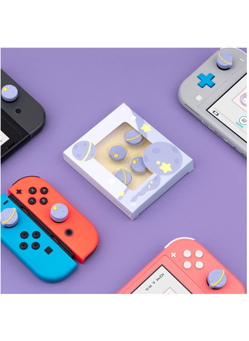 Generic - Thumb Grip Caps for Nintendo Switch, OLED & Switch Lite - Soft Silicone Joystick Covers (4PCS) with Purple Happy Planet Design - Image 1