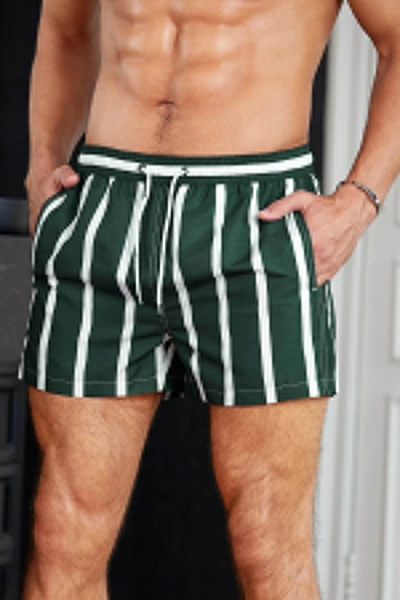 Angelsin Men's Basic Standard Size Striped Printed Swimsuit with Pocket Swim Shorts  - Image 1