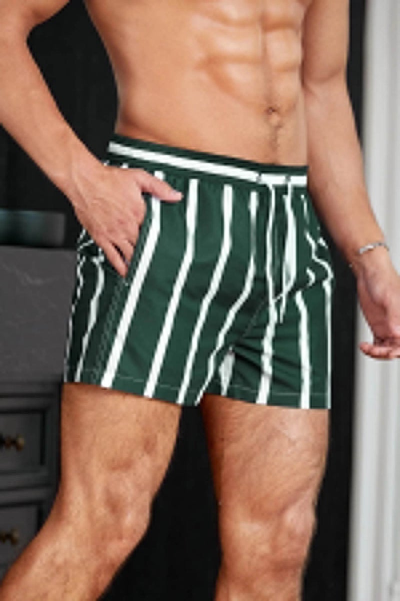 Angelsin Men's Basic Standard Size Striped Printed Swimsuit with Pocket Swim Shorts  - Image 4