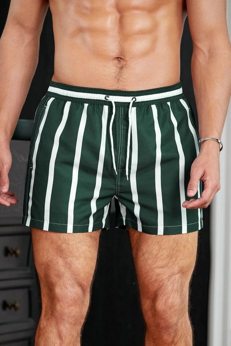 Angelsin Men's Basic Standard Size Striped Printed Swimsuit with Pocket Swim Shorts  - Image 5