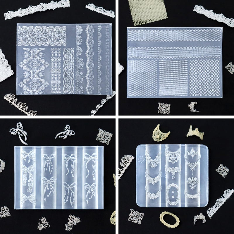 Laza 4pcs Lace Silicone Nail Art Molds, 3D Multiple Shapes Classical Lace Charms Silicone Nail Accessories with Carving Pen Resin Nail Art Mold Manicure Tools for Women DIY Y2k Decoration - Image 4