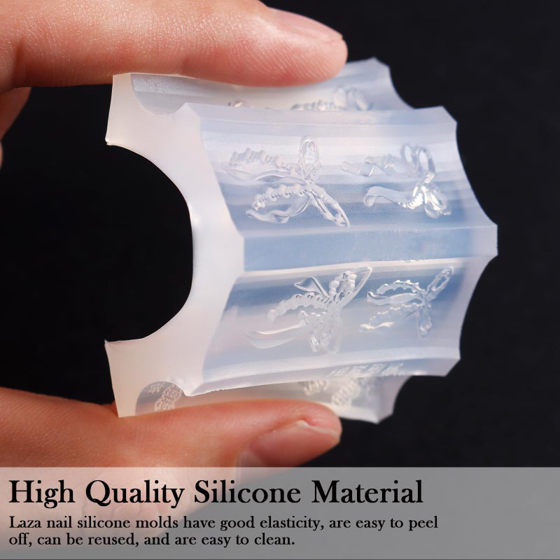 Laza 4pcs Lace Silicone Nail Art Molds, 3D Multiple Shapes Classical Lace Charms Silicone Nail Accessories with Carving Pen Resin Nail Art Mold Manicure Tools for Women DIY Y2k Decoration - Image 5
