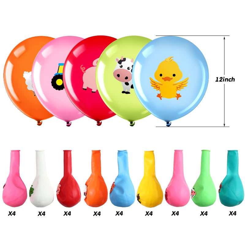 Zomiboo 36 Pieces 12 Inch Farm Animal Balloons, Pig Cow Sheep Latex Balloons Tractor Barnyard Animal Farmhouse Party Decoration for Kids Baby Shower Farm Animal Themed Birthday Party Favors Indoor Outdoor - Image 3