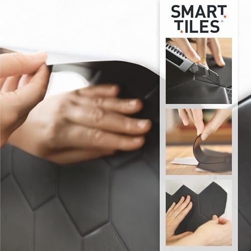 Smart Tiles Peel and Stick Backsplash - 5 Sheets of 11.43''x9'' - 3D Adhesive Peel and Stick Tile Backsplash for Kitchen, Bathroom, Wall Tile, Zaida Black - Image 5