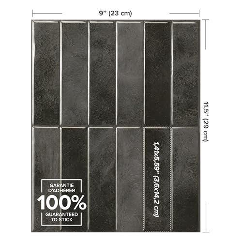 Smart Tiles Peel and Stick Backsplash - 5 Sheets of 11.43''x9'' - 3D Adhesive Peel and Stick Tile Backsplash for Kitchen, Bathroom, Wall Tile, Zaida Black - Image 4