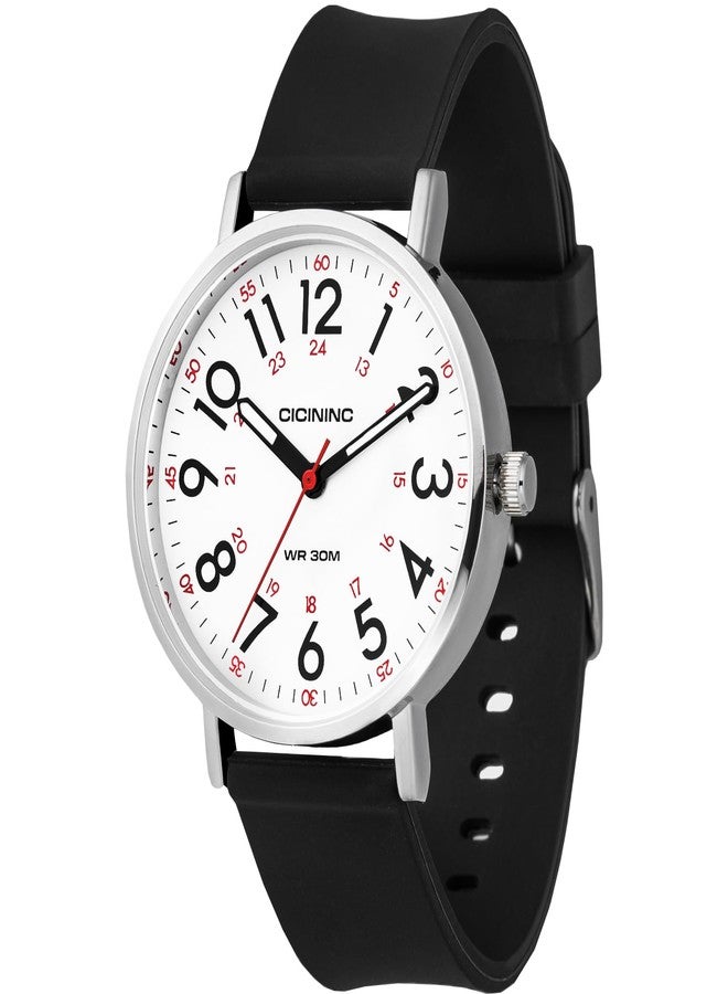 cicininc Watch with Second Hand Nursing for Women, Analog Watches for Nurses, 12/24 Hour Military Time, Easy Read Dial, Colorful Silicone Band, Black-White, Modern - Image 1