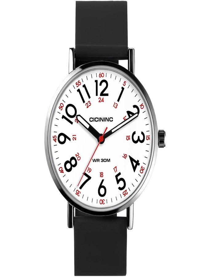 cicininc Watch with Second Hand Nursing for Women, Analog Watches for Nurses, 12/24 Hour Military Time, Easy Read Dial, Colorful Silicone Band, Black-White, Modern - Image 2