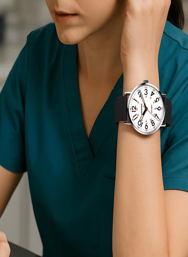 cicininc Watch with Second Hand Nursing for Women, Analog Watches for Nurses, 12/24 Hour Military Time, Easy Read Dial, Colorful Silicone Band, Black-White, Modern - Image 4