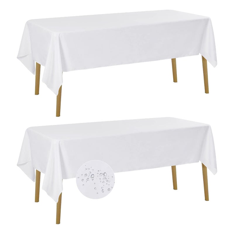 Fokitut 2 Pack Waterproof Rectangle Tablecloth 60x84 Inch Stain Resistant and Wrinkle Polyester Table Cloth Fabric Table Cover for Kitchen Dining Wedding Party Holiday DinnerWhite