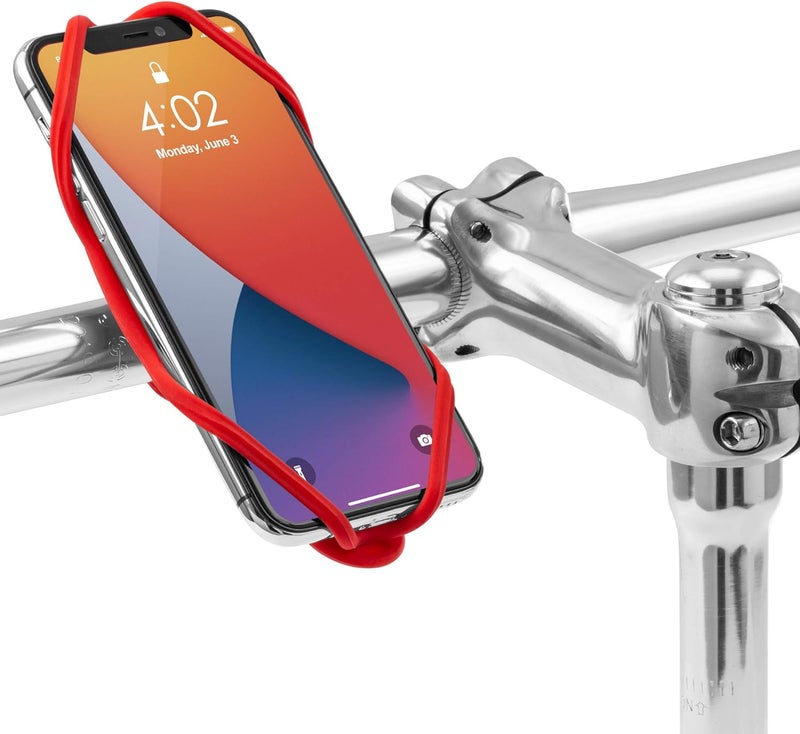 BONE COLLECTION BONE Bike Tie 4, Bike Cell Phone Mount for Handlebar, Scratch-Free Silicone Holder with Anti-Slip Design, Universal Cycling Phone Holder Compatible with Most Smartphones (Red - Handlebar) - Image 1