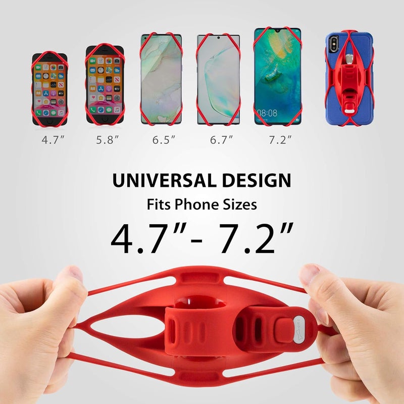 BONE COLLECTION BONE Bike Tie 4, Bike Cell Phone Mount for Handlebar, Scratch-Free Silicone Holder with Anti-Slip Design, Universal Cycling Phone Holder Compatible with Most Smartphones (Red - Handlebar) - Image 2