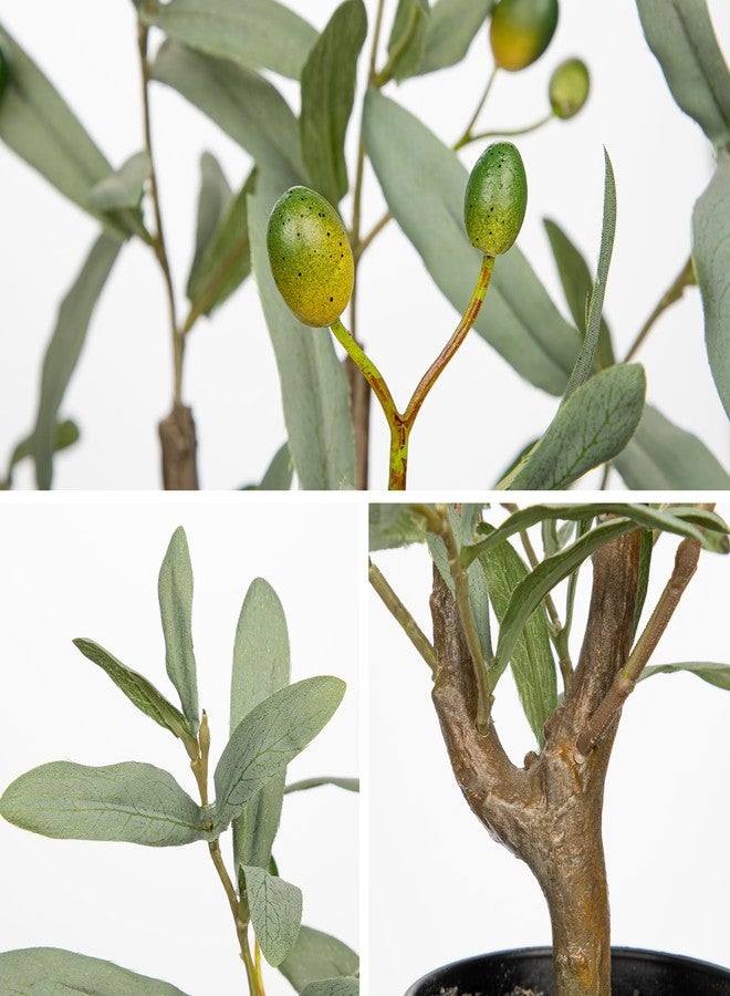 Briful Small Faux Olive Tree 18.9" Artificial Olive Plant with Black Pot Decorative Fake Olive Tree for Home Office Bathroom Table Farmhouse Décor - Image 3