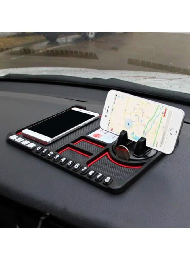 4 in 1 Non-Slip Car Dashboard Mats and Heat Resistant Cell Phone Holder - Digital Sticky Pads with 360 Degree Rotation Function - Cell Phone, GPS, USB, Sunglasses, Keys Accessories Holder  - Image 1