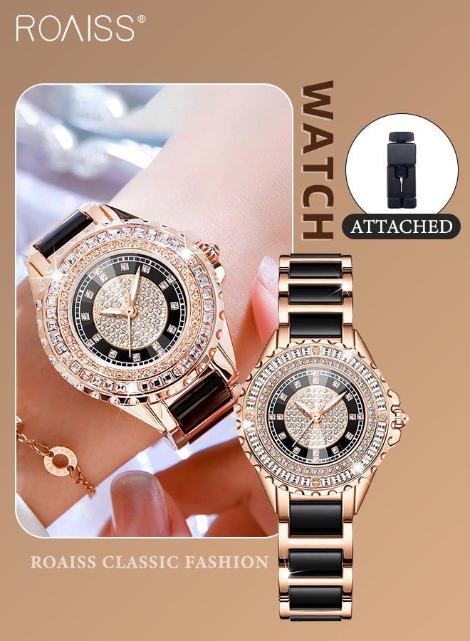 roaiss Women's Ceramic Strap Quartz Watch, Analog Display Round Dial with Zirconium Diamonds Decoration, Luminous Waterproof Luxurious Wristwatch as Gift for Ladies - Image 1