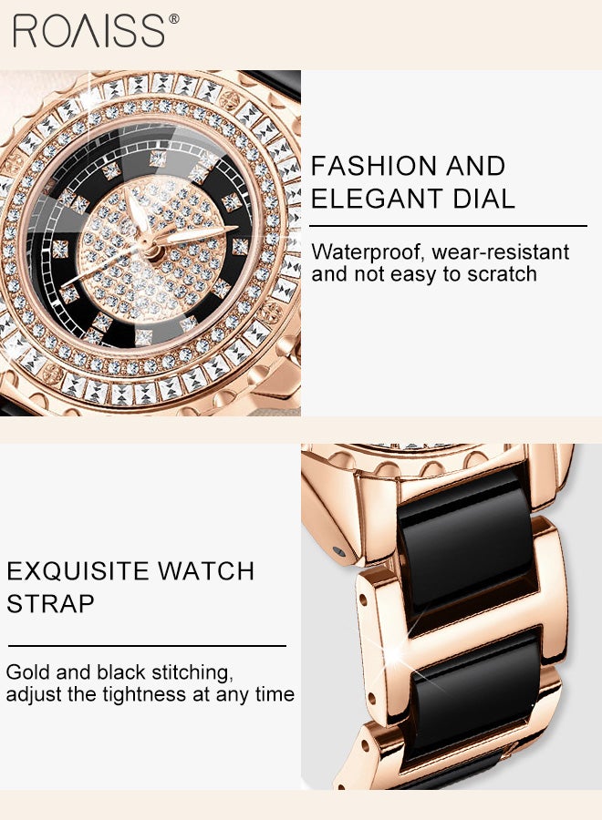 roaiss Women's Ceramic Strap Quartz Watch, Analog Display Round Dial with Zirconium Diamonds Decoration, Luminous Waterproof Luxurious Wristwatch as Gift for Ladies - Image 5