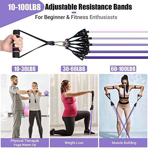 COFOF Resistance Bands with Handles for Women 5 Level Exercise Bands Workout Bands for Physical Therapy Yoga Pilates Door Anchor Storage PouchPurple - Image 3