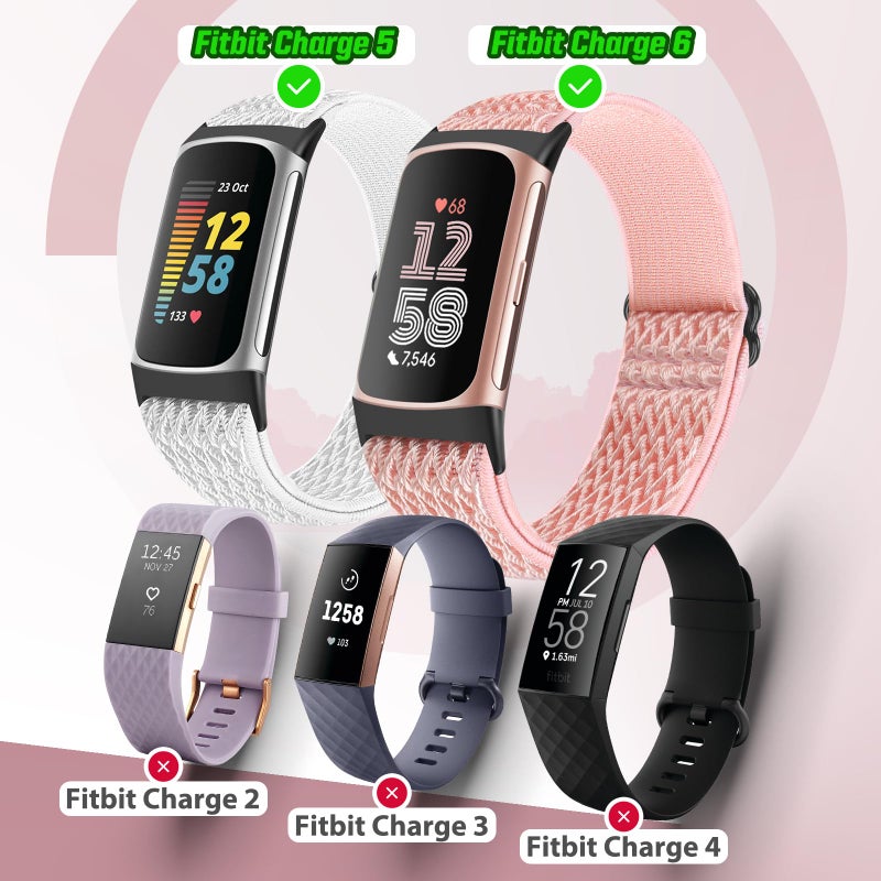 Bcuckood 5 Pack Elastic Nylon Watch Bands Compatible for Fitbit Charge 6/Fitbit Charge 5, Adjustable Breathable Replacement Stretchy Nylon Loop Wristband Sport Strap for Women Men - Image 4
