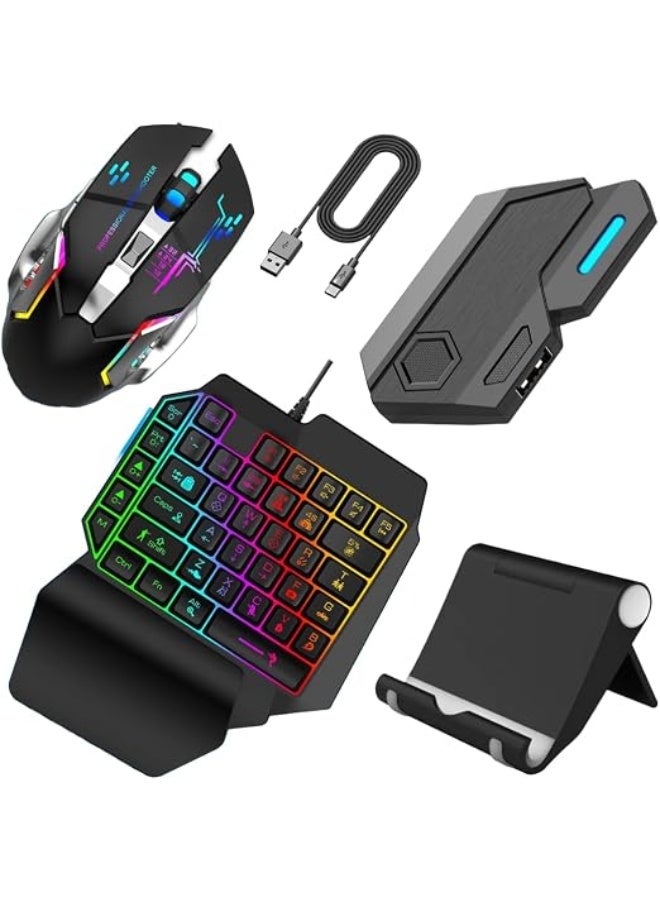 One Handed Gaming Keyboard and Mouse Combo with Mix-Elite Converter USB Cable Phone Stand - Image 1