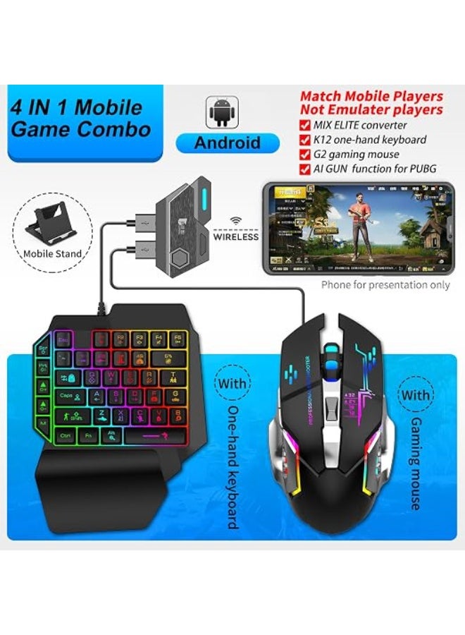 One Handed Gaming Keyboard and Mouse Combo with Mix-Elite Converter USB Cable Phone Stand - Image 2