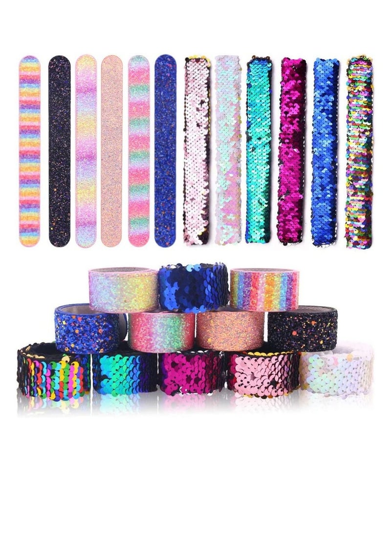 SYOSI 12 PCS Glitter Slap Bracelet Kids Sequin Bracelet Mermaid Bracelet Flip Wristband Bracelet Kids Birthday Party Favors Supplies - Image 1
