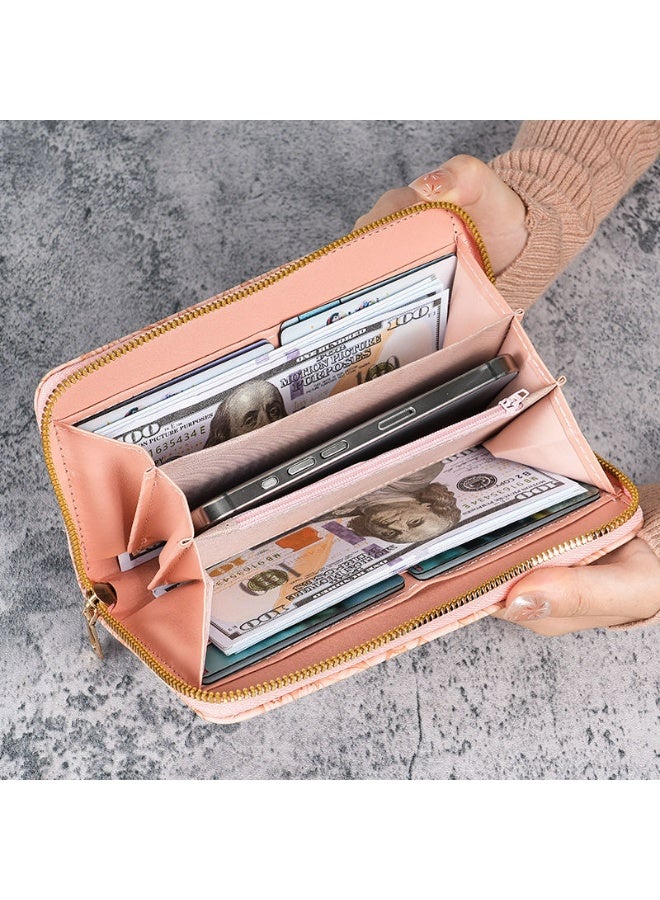 Minimalist fashion pattern long zipper wallet, specially designed for women, credit card wallet, with ID window, ladies' clutch bag, large capacity with multiple card slots.  - Image 1