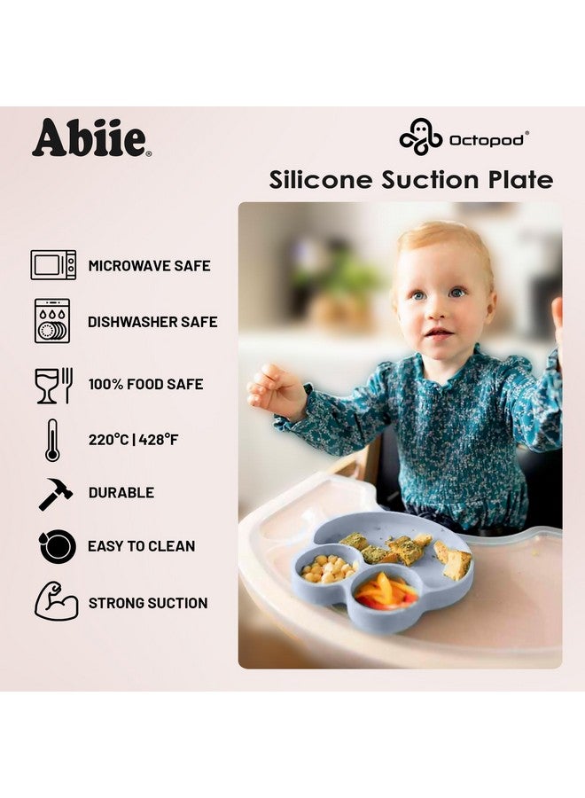 Abiie Octopod Frog Silicone Plates With Suction - Spill Proof, Easy To Clean - Bpa-Free Bowl - Suction Plates For Baby And Toddler - Training & Feeding Divided Grip Dish (Baby Blue) - Image 3