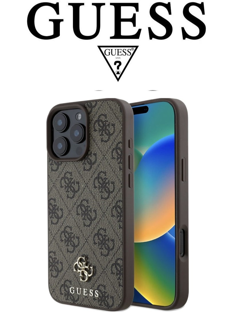 CG MOBILE IPhone 16 Pro cover,supports MagSafe wireless charging, with a logo and a leather French design approved by the global brand Guess. From CG-MOBILE. In Brown  - Image 4