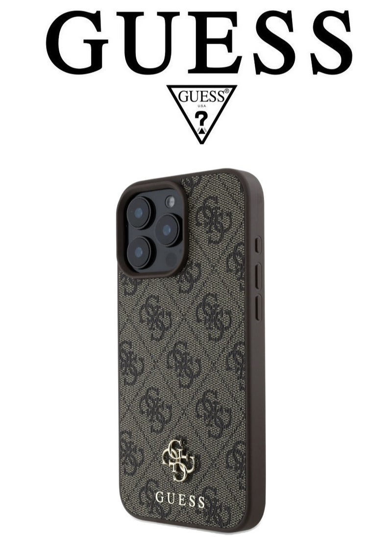 CG MOBILE IPhone 16 Pro cover,supports MagSafe wireless charging, with a logo and a leather French design approved by the global brand Guess. From CG-MOBILE. In Brown  - Image 1