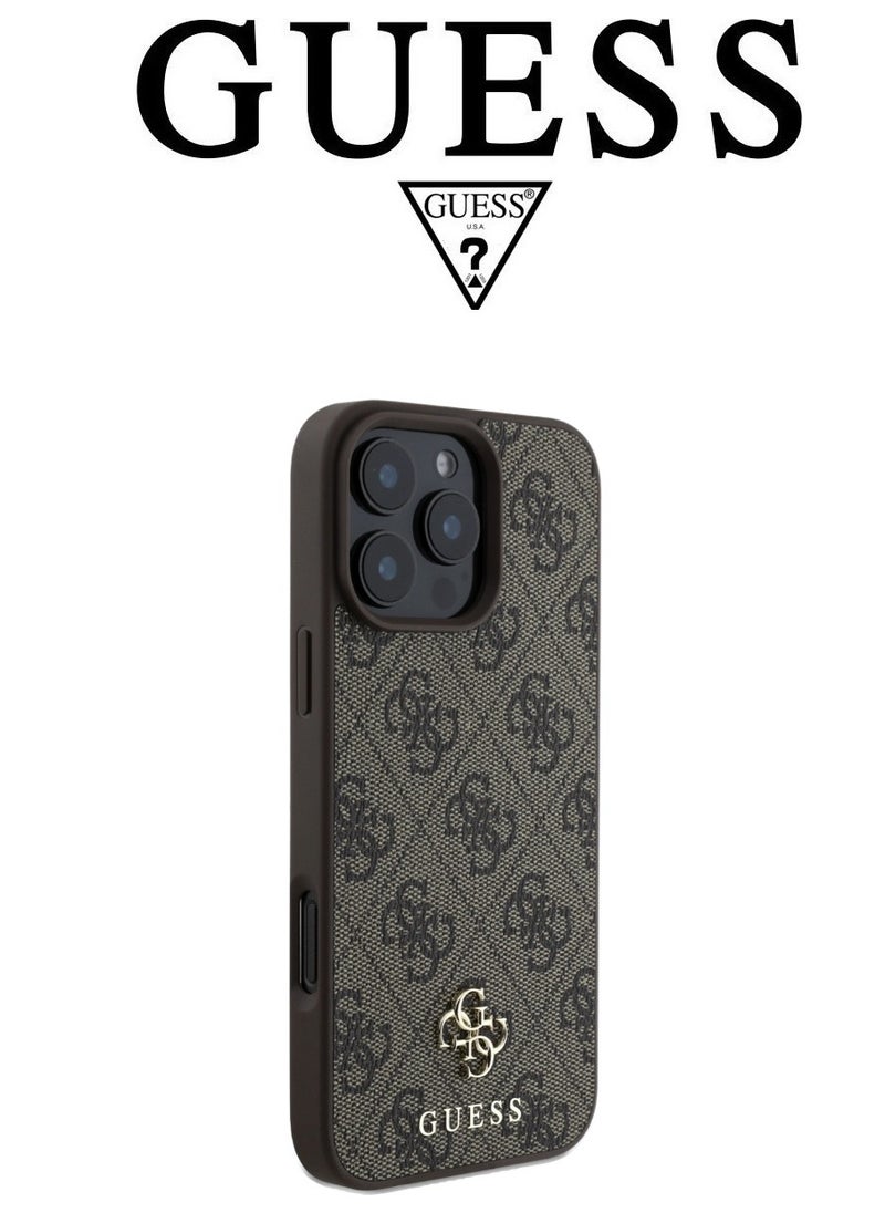 CG MOBILE IPhone 16 Pro cover,supports MagSafe wireless charging, with a logo and a leather French design approved by the global brand Guess. From CG-MOBILE. In Brown  - Image 3
