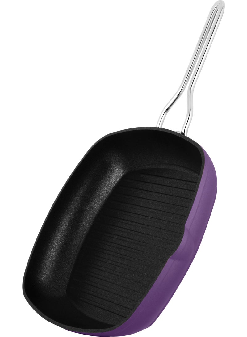 lines Turkish Tefal Granite Cookware Set by Lines – 10-Piece Set – Pyrex Lid – Suitable for all stovetops – Made in Turkey. Turkish Granite Cookware Set by Lines – 10-Piece Set – Sizes 18/20/24/28 cm + 28 cm Grill Pan + 28 cm Oven Tray + Pyrex Lid – 6 Colors (Purple ) - Image 3