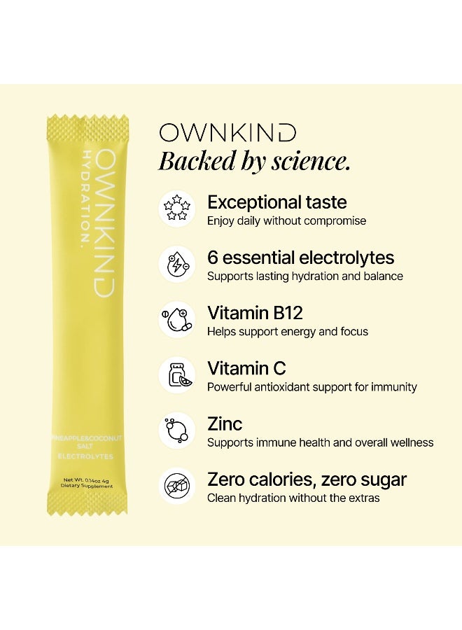 OWNKIND Electrolytes Powder Sachets - Pineapple & Coconut | Zero Sugar, All 6 Electrolytes, Hydration Multiplier w/Essential Minerals, Vitamins, Immune & Metabolic Functions Vegan, Sugar & Gluten Free - Image 2