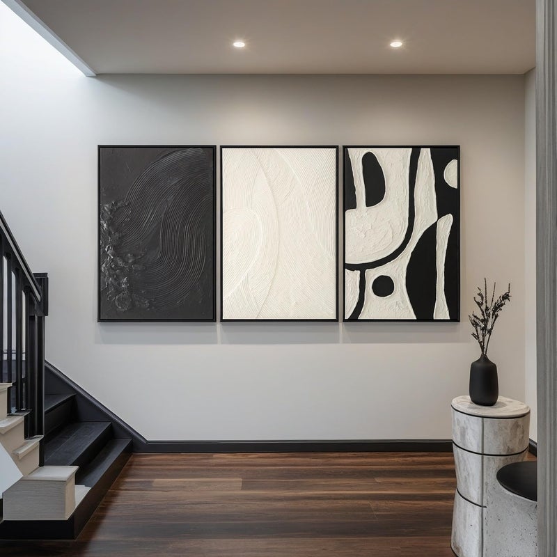 JolyWell 3 piece Black and White Wall Art Set Large Framed Modern Abstract wall decor for Living room Canvas Prints Paintings Artwork, Minimalist Abstract Art Pictures for Hallway, Office Total Size 30x60 Inch - Image 1