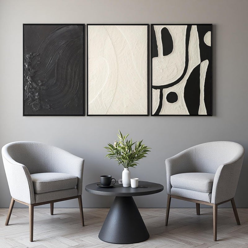 JolyWell 3 piece Black and White Wall Art Set Large Framed Modern Abstract wall decor for Living room Canvas Prints Paintings Artwork, Minimalist Abstract Art Pictures for Hallway, Office Total Size 30x60 Inch - Image 4