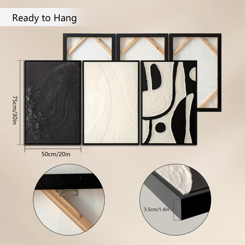 JolyWell 3 piece Black and White Wall Art Set Large Framed Modern Abstract wall decor for Living room Canvas Prints Paintings Artwork, Minimalist Abstract Art Pictures for Hallway, Office Total Size 30x60 Inch - Image 3