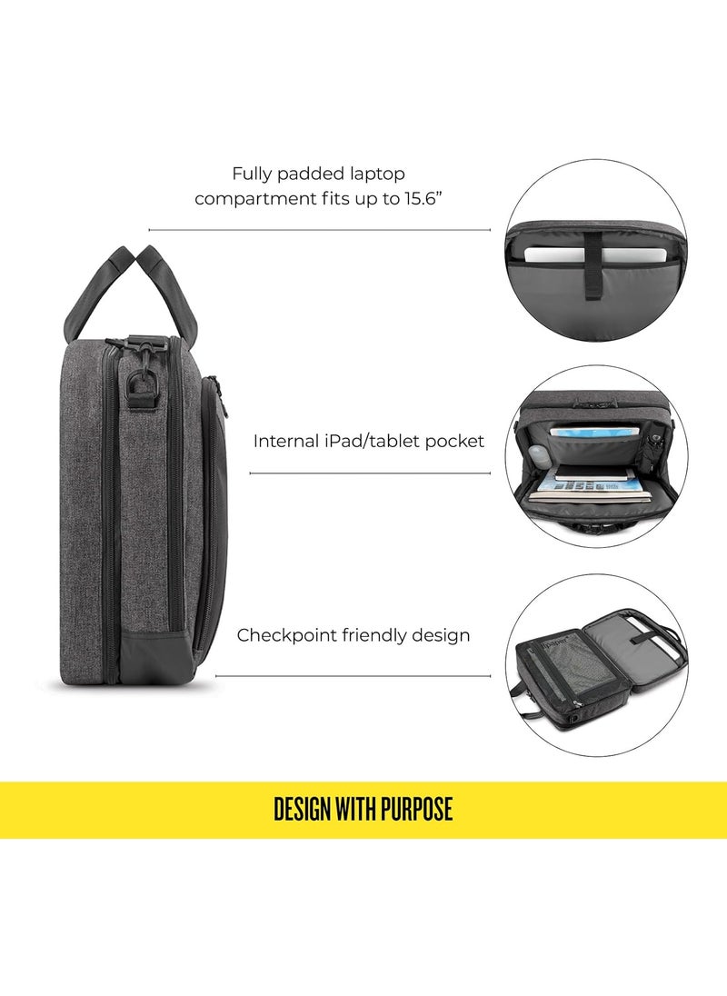 Solo Solo New York Briefcase  Laptop Carrying Bag for Women  Men Brief for Travel  Work Internal Tablet Pocket Adjustable Shoulder Strap Fits 156 Computer  Voyage Gray  Black  - Image 3