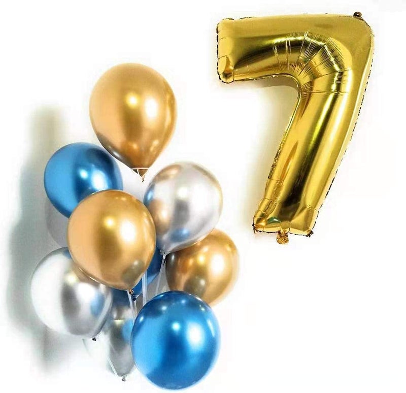 PARTY TIME  1 Piece Number 7 Gold Foil Balloon Numbers  Pack of 9 Chrome Latex Balloons 12 Inch  7th Birthday Decorations  Balloons for Birthday Party Anniversary Decoration FREE Ribbon - Image 2