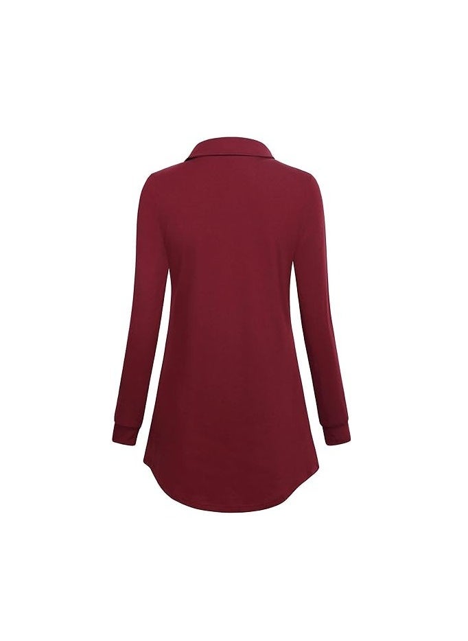 Women's Long Sleeve Button Lapel Pullover Tunic Swing Sweatshirt - Image 5