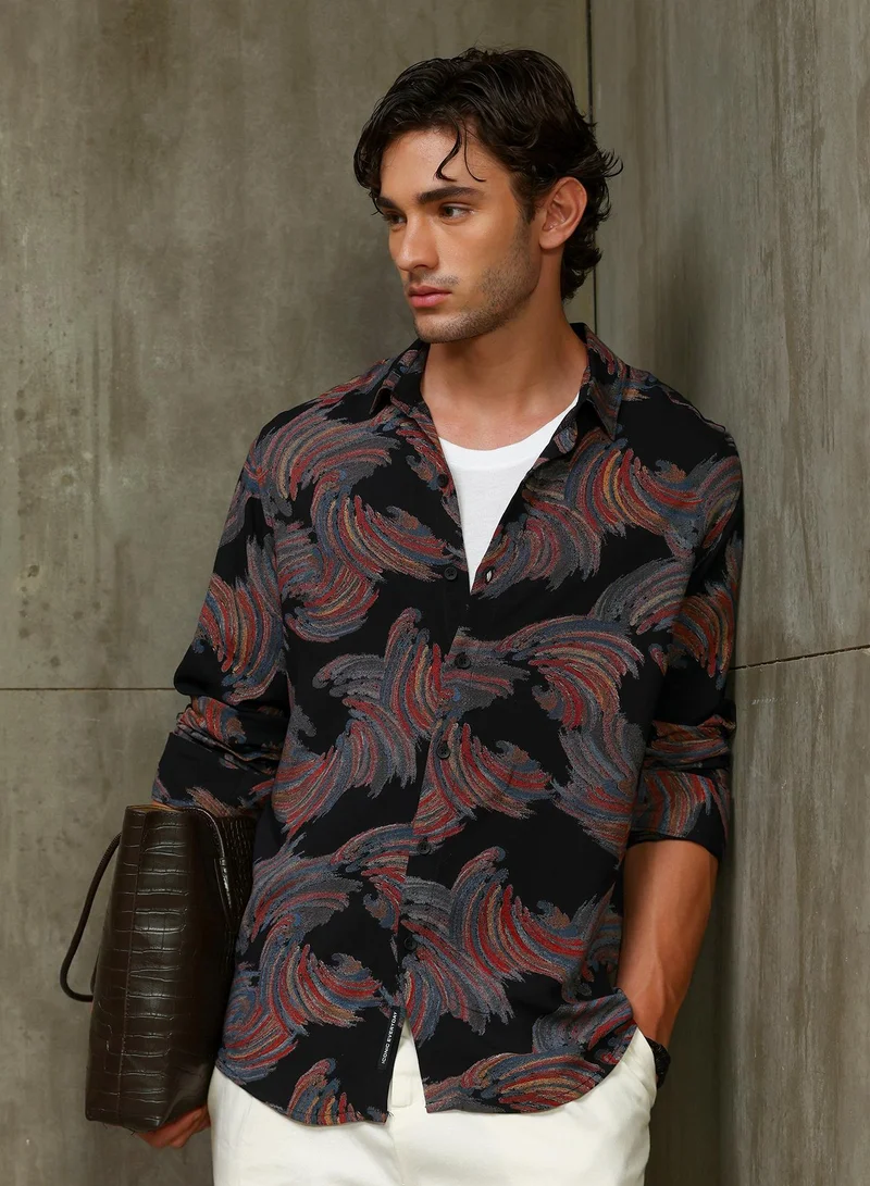 CAHOOT Men's Multi Printed Regular Shirt For Casual Wear | Collared Neck | Long Sleeve | Button Closure | Viscose Shirt Crafted With Comfort Fit For Everyday Wear (3885)