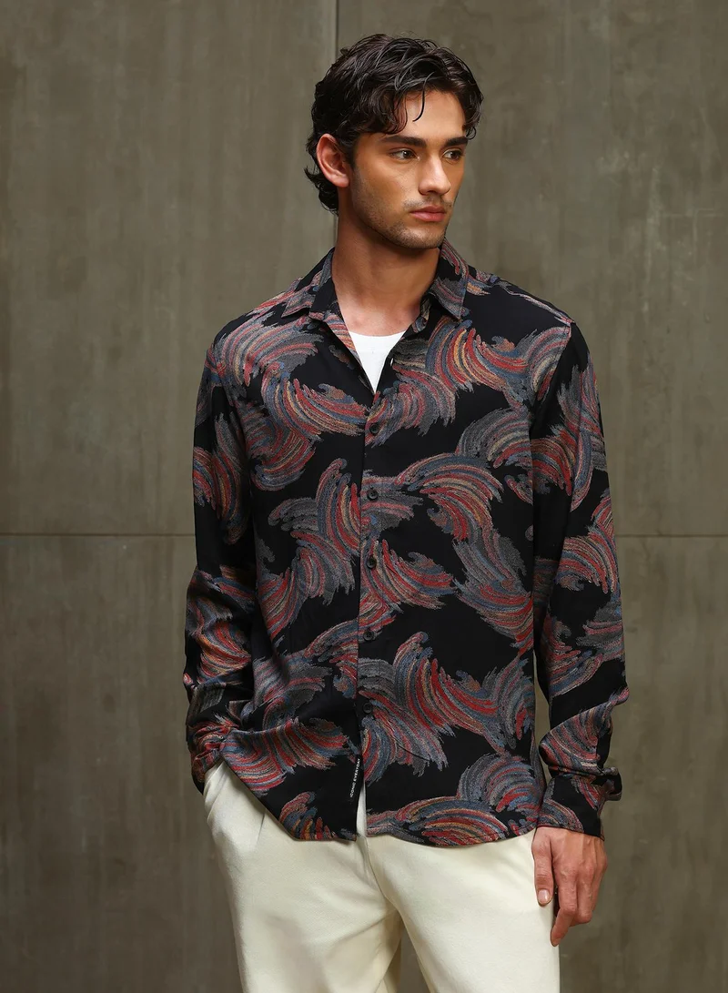 CAHOOT Men's Multi Printed Regular Shirt For Casual Wear | Collared Neck | Long Sleeve | Button Closure | Viscose Shirt Crafted With Comfort Fit For Everyday Wear (3885)