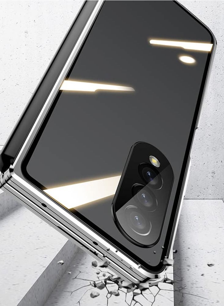 واي آند دي Case Compatible with Samsung Galaxy Z Fold 4, Magnetic Thin Body Metal Frame Double Sided Clear Tempered Glass Shockproof Lens Camera Protector Cover (Black) - Image 5