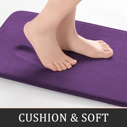 YIHOUSE Bathroom Rug Sets 2 Piece Memory Foam Bath Mat Non Slip Super Absorbent Soft Bathroom Mats Machine Washable Bath Floor Mats Sets for SinkTub Shower and Toilet Purple Bath Rug Set - Image 3