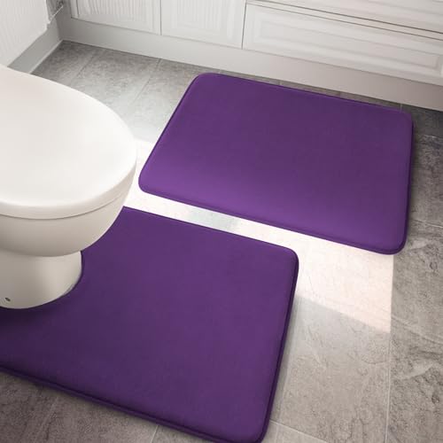 YIHOUSE Bathroom Rug Sets 2 Piece Memory Foam Bath Mat Non Slip Super Absorbent Soft Bathroom Mats Machine Washable Bath Floor Mats Sets for SinkTub Shower and Toilet Purple Bath Rug Set - Image 1