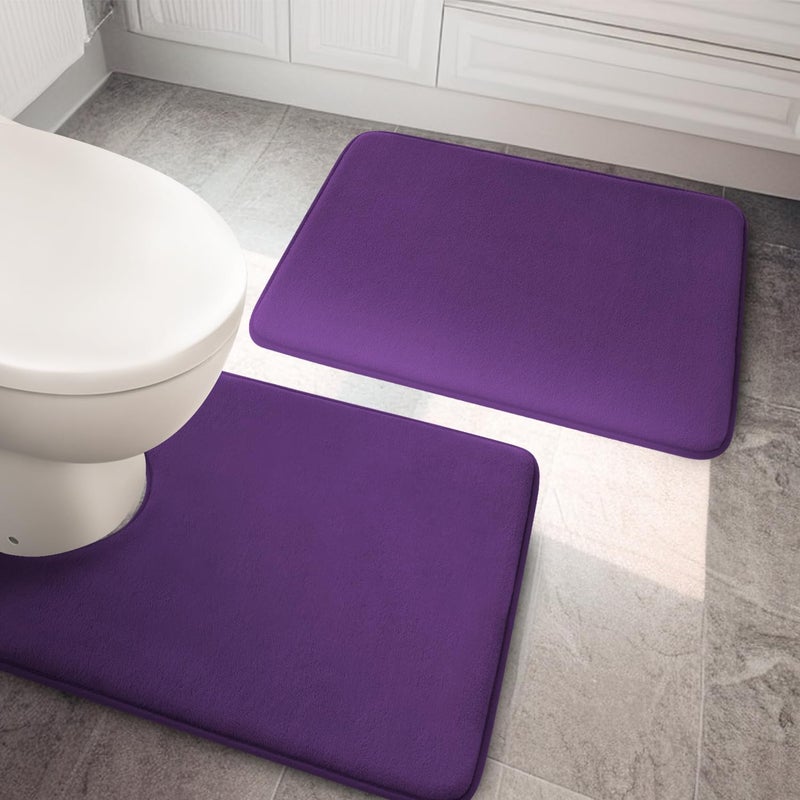 YIHOUSE Bathroom Rug Sets 2 Piece Memory Foam Bath Mat Non Slip Super Absorbent Soft Bathroom Mats Machine Washable Bath Floor Mats Sets for SinkTub Shower and Toilet Purple Bath Rug Set - Image 2