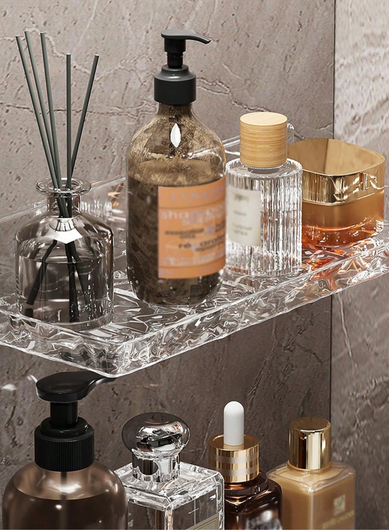 Luxury Acrylic Bathroom Sink Organizer - Wall-Mounted Storage Rack for Cosmetics, Skincare, and Toiletries, No-Drill Design, Space-Saving Solution for a Clutter-Free Bathroom, Modern Design with Strong Adhesive, Easy to Install and Organize,50.5*11.7*4cm  - Image 1