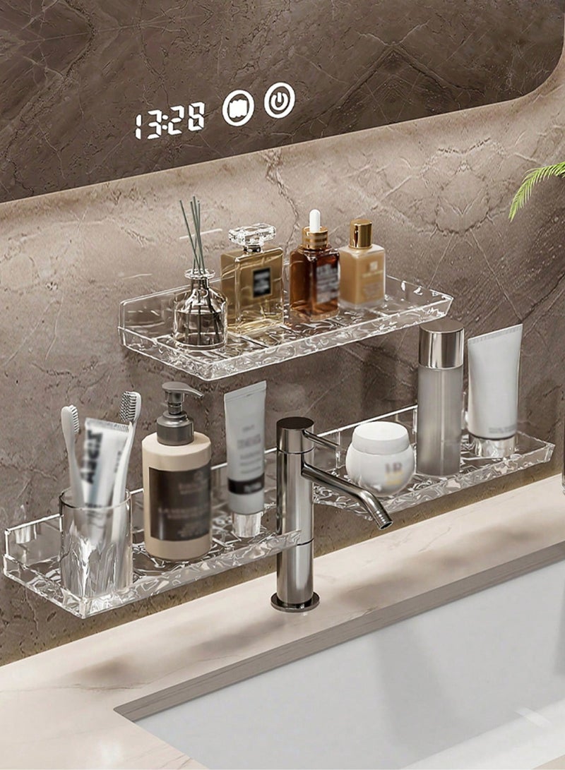 Luxury Acrylic Bathroom Sink Organizer - Wall-Mounted Storage Rack for Cosmetics, Skincare, and Toiletries, No-Drill Design, Space-Saving Solution for a Clutter-Free Bathroom, Modern Design with Strong Adhesive, Easy to Install and Organize,50.5*11.7*4cm  - Image 3