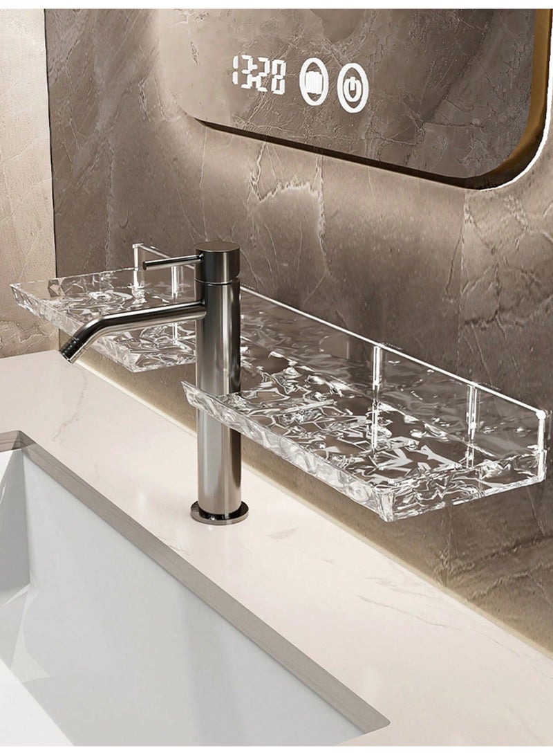 Luxury Acrylic Bathroom Sink Organizer - Wall-Mounted Storage Rack for Cosmetics, Skincare, and Toiletries, No-Drill Design, Space-Saving Solution for a Clutter-Free Bathroom, Modern Design with Strong Adhesive, Easy to Install and Organize,50.5*11.7*4cm  - Image 2