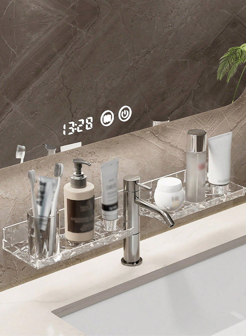 Luxury Acrylic Bathroom Sink Organizer - Wall-Mounted Storage Rack for Cosmetics, Skincare, and Toiletries, No-Drill Design, Space-Saving Solution for a Clutter-Free Bathroom, Modern Design with Strong Adhesive, Easy to Install and Organize,50.5*11.7*4cm  - Image 4