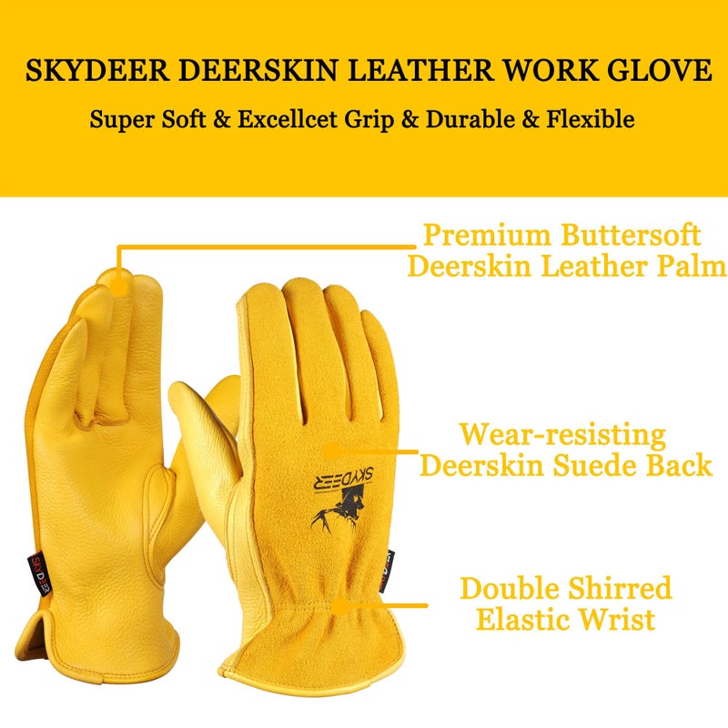 SKYDEER Full Grain Deerskin Leather Gloves â€“ Premium Softness, 3D Ergonomic Fit & All-Day Hand Protection (SD2212/L) - Image 2