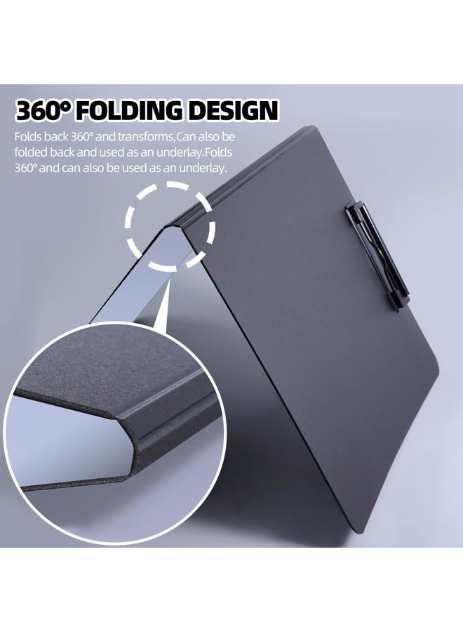 FRETONBA Clipboard Folder, A4 Foldable Clipboard with Horizontal and Vertical Double Metal Clips, 360 Degree Foldable Binder Clipboards with Pen Holder, File Cover Work Folder Clipboards, Purple - Image 5