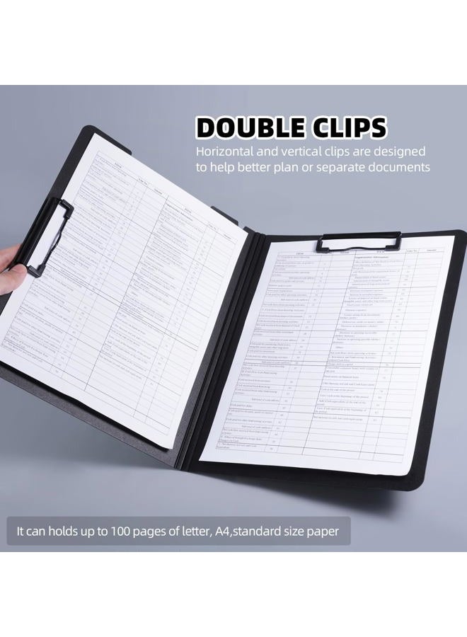 FRETONBA Clipboard Folder, A4 Foldable Clipboard with Horizontal and Vertical Double Metal Clips, 360 Degree Foldable Binder Clipboards with Pen Holder, File Cover Work Folder Clipboards, Purple - Image 3